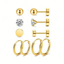 Set Of 5 Pairs Of Fashionable And Simple Cubic Zirconia Stainless Steel Earrings For Women, Mother\ Day Gift