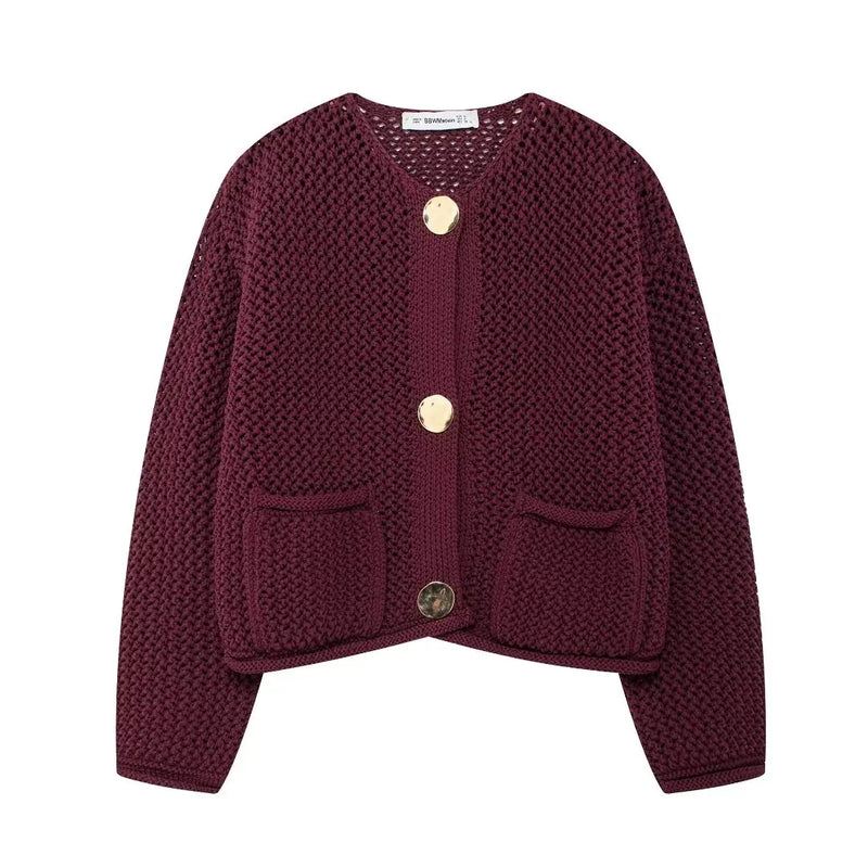 TRAF 2024 Cropped Cardigan for Women Knitted Short Sweaters for Women Long Sleeve Knit Cardigans Woman Autumn Button Knitwears