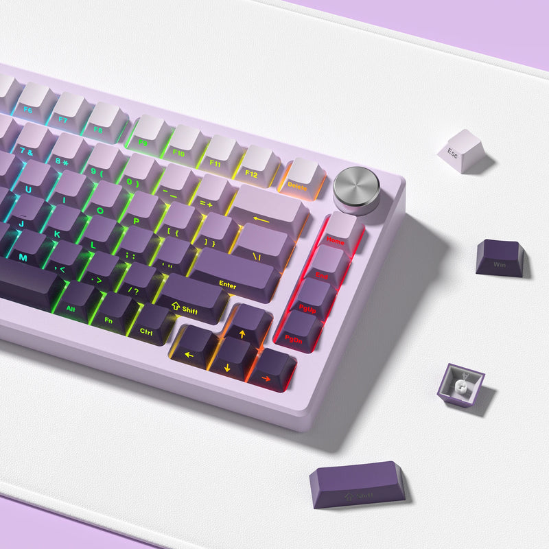 Gradient Purple Double Shot PBT Keycaps Cherry/OEM Profile 136 Keys Side Printed Keycaps for Gateron Cherry MX Switches Keyboard