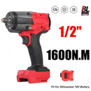 1600N.M Brushless Impact Wrench 5 Gears Cordless Electric Driver 1/2" Socket High Torque Power Tools for Milwaukee 18V Battery