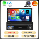 Podofo 4Core 1Din Android Car Stereo 7 ''Retractable Screen Car Radio Carplay Android 2 + 64G Mirror Link GPS WIFI Car Audio