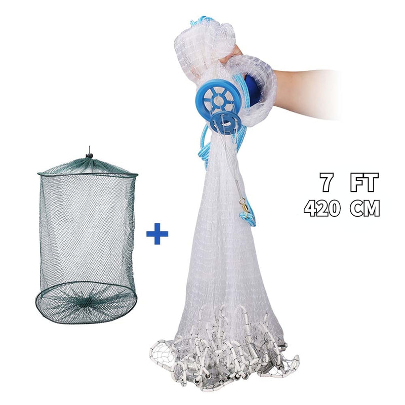 American Saltwater Fishing Cast Net 4ft/6ft/8ft Radius with Heavy Duty Zinc Sinker &amp; Aluminum Disc For Bait Fish