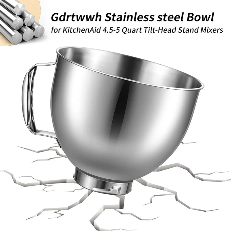 1 Piece Stainless Steel Mixer Bowl For Kitchenaid Classic&Artisan Series 4.5-5 Quart Tilt Head Stand Mixer Bowl Dishwasher Safe