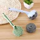 Stainless Steel Wire Ball Brush Long Handle Hanging Cleaning Brush Pan Kitchen Dish Handle Washing Tool Kitchen Cutlery Cleaner