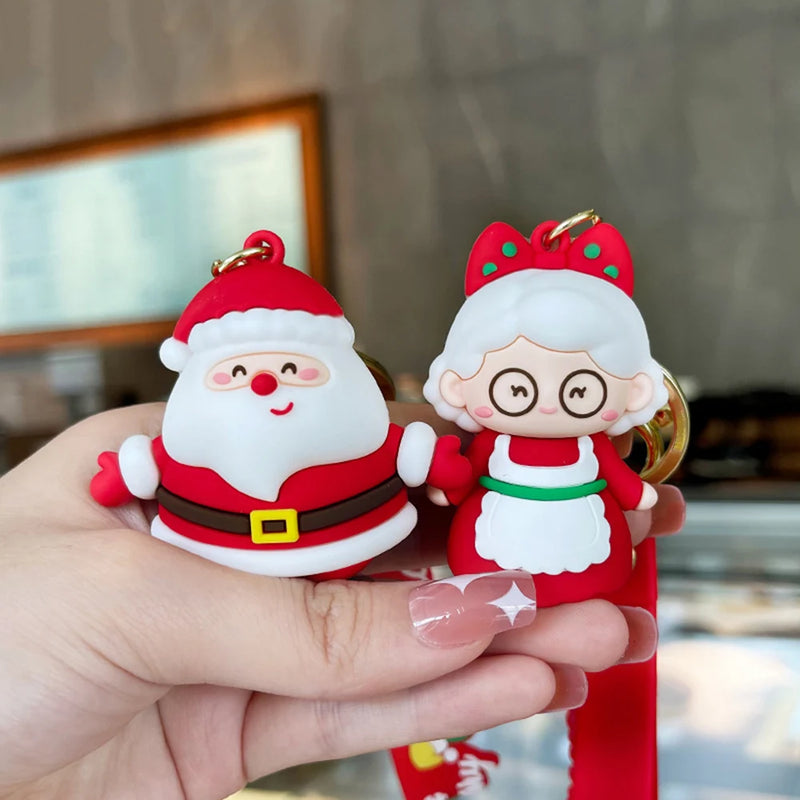 Santa Claus Couple Keychain Cute Cartoon Christmas Car Accessories Backpack Bag Phone Hanger Creative Gift Holiday Decoration