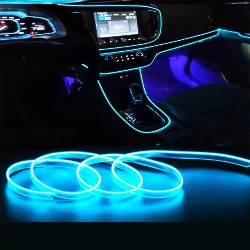 5M Car DIY LED Interior Lights Strip Atmosphere Decoration Lamp Neon Strip Universal Auto Flexible USB Ambient Light Cigar