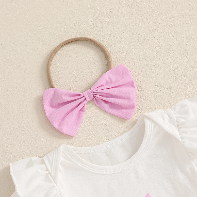 Adorable Baby Girl Easter Outfits with Bunny Print Short Sleeve Romper Tulle Skirt and Headband - 3 Piece Set for a Cute