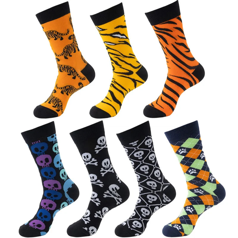 Men Sock Cotton New Animal Tiger Halloween Skull Print Hip Hop Cool Socks for Men Long Skate Happy Funny Gift