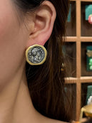 Vintage Style Gold Plated Ancient Coins Stud Earrings For Woman Round Button Shape Luxury Quality Jewelry Designer Gift 2026