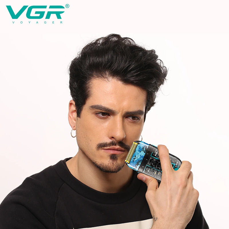 VGR Shaver Professional Razor Waterproof Shaving Machine Rechargeable Beard Trimmer Transparent Shaving Machine for Men V-352