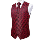Dibangu Classic Red Black Paisley Men's Suit Vest Necktie Pocket Square Cufflinks Set Formal Business Waistcoat for Man Wedding