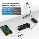 Herdio 4-Channel Bluetooth Amplifier 200W Power Output With 24V5A AC-DC Power Supply Wall Mount USB/MIC/AUX For Passive Speakers