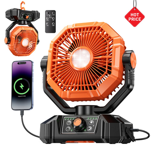 The Boreal Breeze | 20000mAh Portable Camping Fan with LED Lantern & Remote