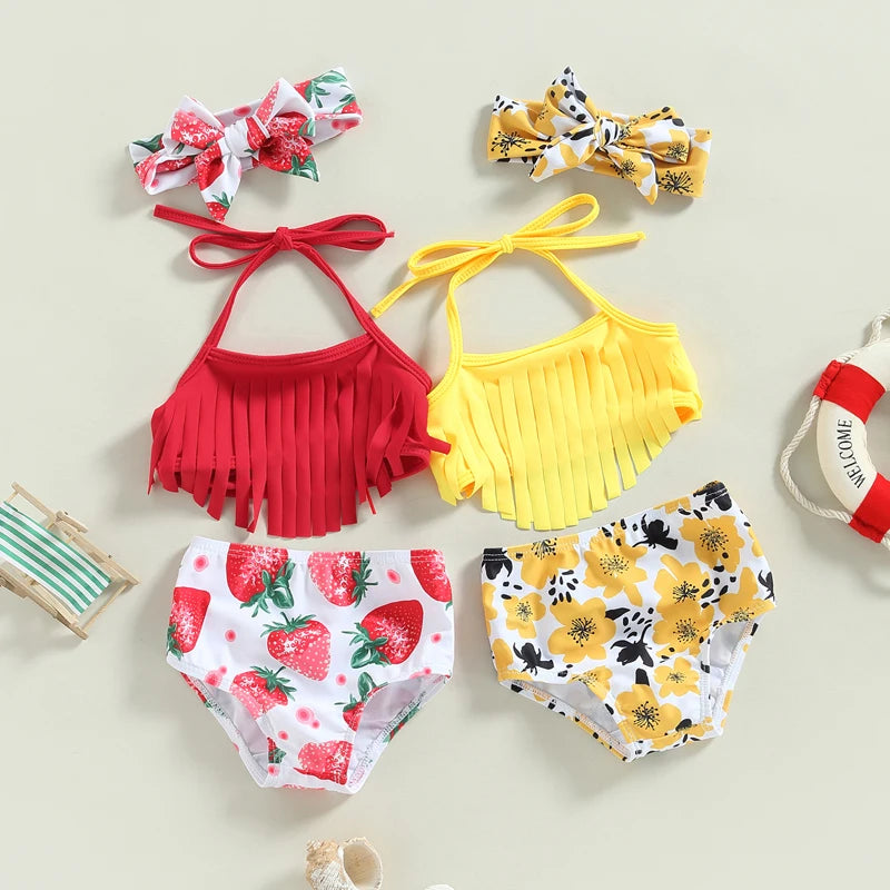 Baby Girls Swimsuits Toddler Bikini Sets Infant Swimwear Floral Bowknot Girls Bathing Suit Beachwear