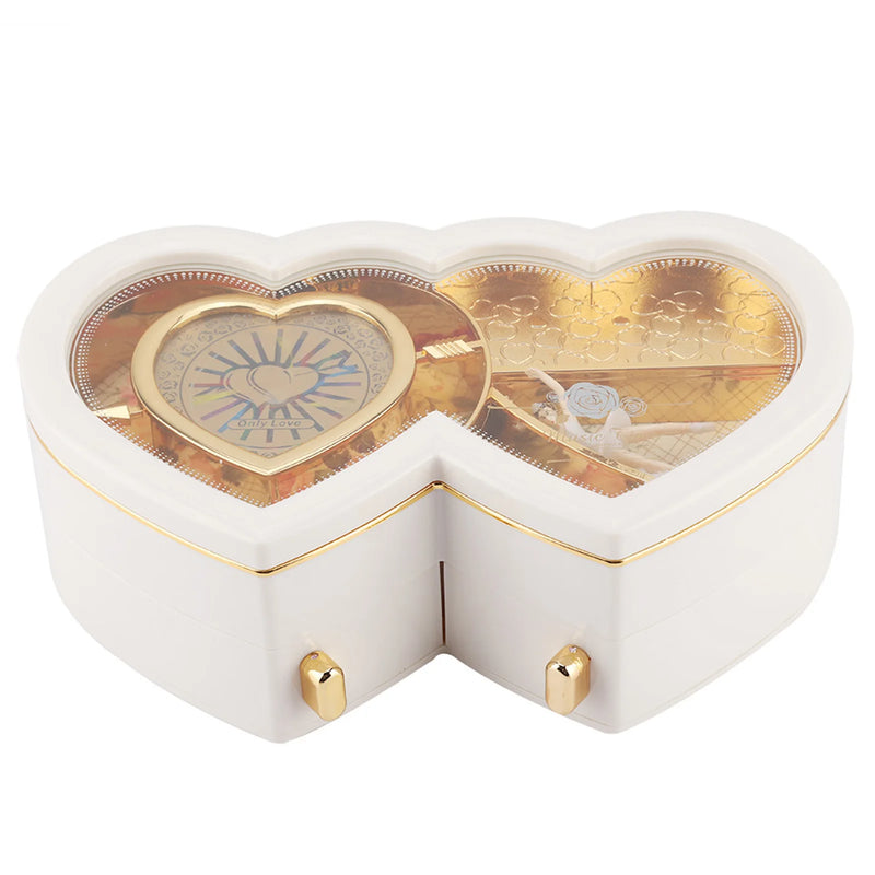 Ballet Dancer Music Box Double Heart Shaped Jewelry Storage Case Ballerina Musical Box Gift For Girls