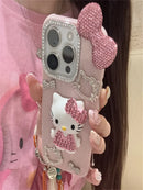 Premium Cute Hello Kittys Full Rhinestones Bow Tie Phone Case Stylish Phone Accessories for iPhone 16 15 14 13 Pro Max Cover