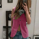Women's Vest Spring Summer Slessveless Top Two Button Jackets Casual Slim Fit Gilet Khaki Women Clothing Fashion 2024 New