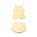 HH Summer Women Solid Square Collar Single Breasted Vest-style Sleeveless Top+High Waist Zipper Side Pocket Mini Shorts Suit