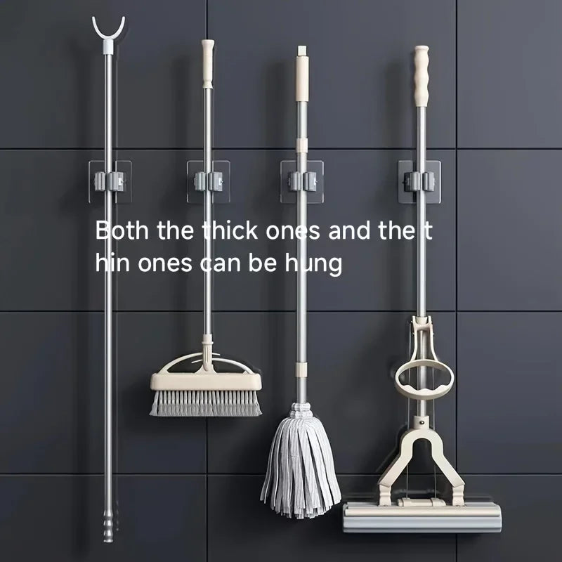 2PCS Home Storage Rack Bathroom Suction Hanging Pipe Traceless Hooks Wall Mounted Mop Organizer Holder Waterproof Broom Hanger