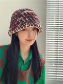 2024 New Korean-Japanese Hand Buckle Crochet Bucket Hat Spring and Autumn Winter Sun Hat Female Cherry Designer Bob Basin Hat