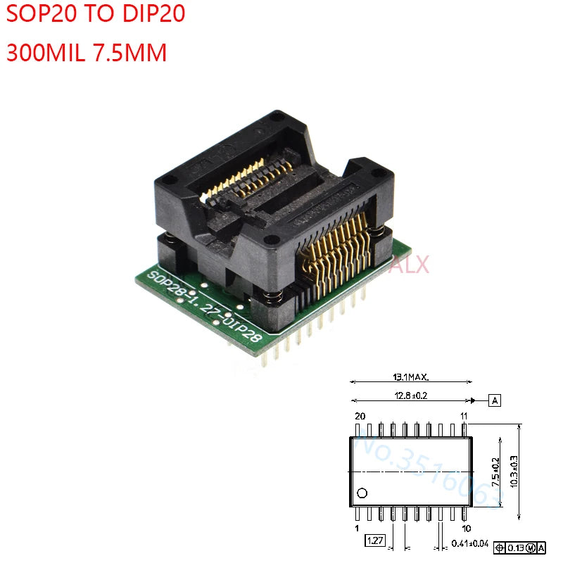 Sop8/Sop14/Sop16/Sop20/Sop28/44/Tssop8/Tssop16/Tssop20/Tssop28/TQFP32/LQFP44 To Dip Programmer Adapter Socket 150/208/173/300mil