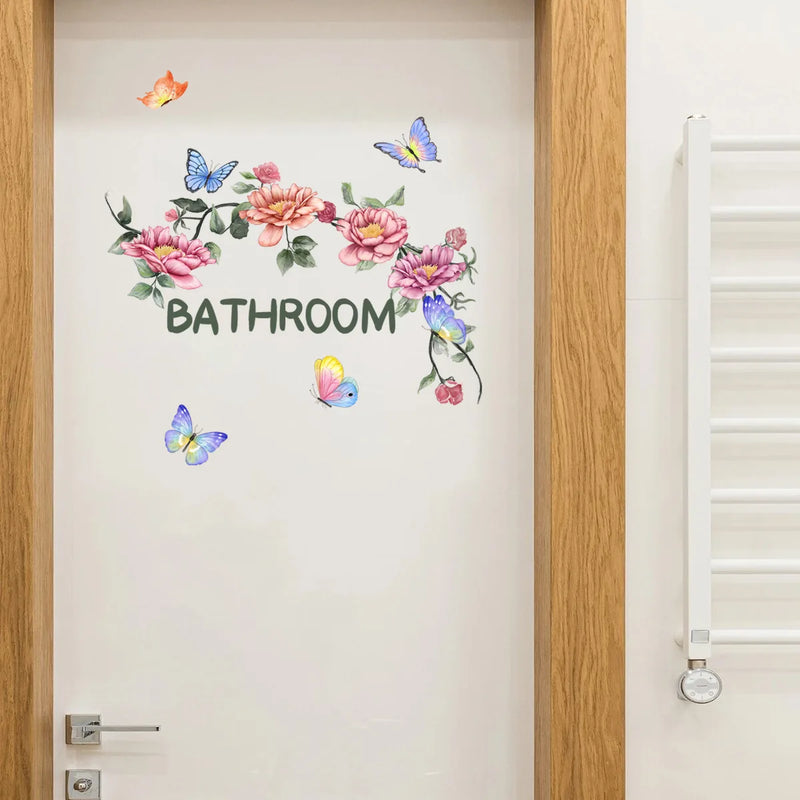 Bathroom Flower Door Sticker Wall Stickers Self-adhesive Wall Sticker For Home Living Room Bedroom Bathroom Toilet Decor PD00100