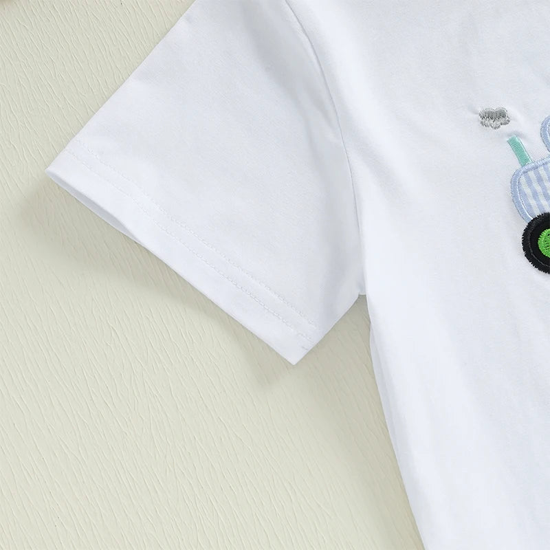 Children s Boys Easter Outfits with Bunny Rabbit Embroidery Crew Neck Short Sleeve Tops and Elastic Waist Shorts 2-Piece