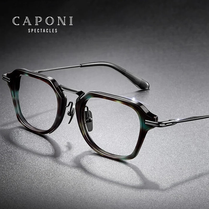 CAPONI Fashion Gentlemen's Glasses Frame Pure Titanium Acetate Retro Anti Blue Light Eyeglasses German Designer Spectacles JF413