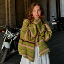 Casual Stripe Scarf Loose Top Women Fashion Full Sleeve O-neck Single Breasted Knitted Coats Female 2026 Autumn Lady Outwears