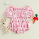 Baby Girls Rompers Easter Clothes Rabbit Print Bowknot Short Sleeve Summer Bodysuits Jumpsuits