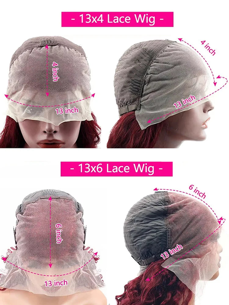 200% Body Wave Wig Burgundy 99J Lace Front Wig 13x4 13x6 HD Lace Frontal Wig Human Hair Pre Plucked 99j Red Colored Wig