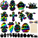 12pcs Easter Magic Scratch Paint Easter Eggs Crafts DIY for Making Holiday Gifts Egg Basket Fillers Party Decorations