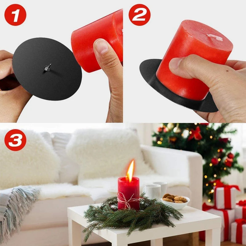 Wreath Candle Holder, 8 cm Advent Candle Holder, Metal Candle Holder, Christmas Candle Plate with Spike 8Pcs Black