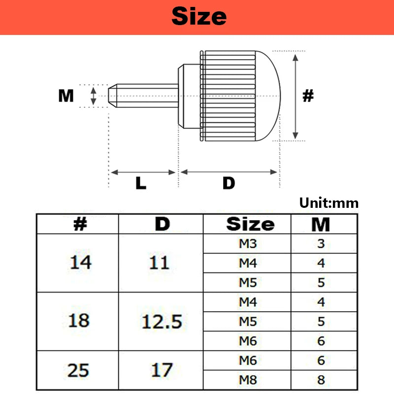 M3 M4 M5 M6 M8 Round Head Handle Hand Screw Round Knurled Rubber Thumb Screw Plastic Tighten Bolt Nuts Knob 304 Stainless Steel