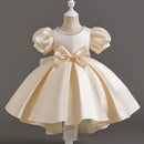 Mode Einfarbiges Mädchen Abendkleid Kurzarm Schleife Kinder Kleider für Mädchen Sommer Mädchen Partykleid 1-10 Jahre