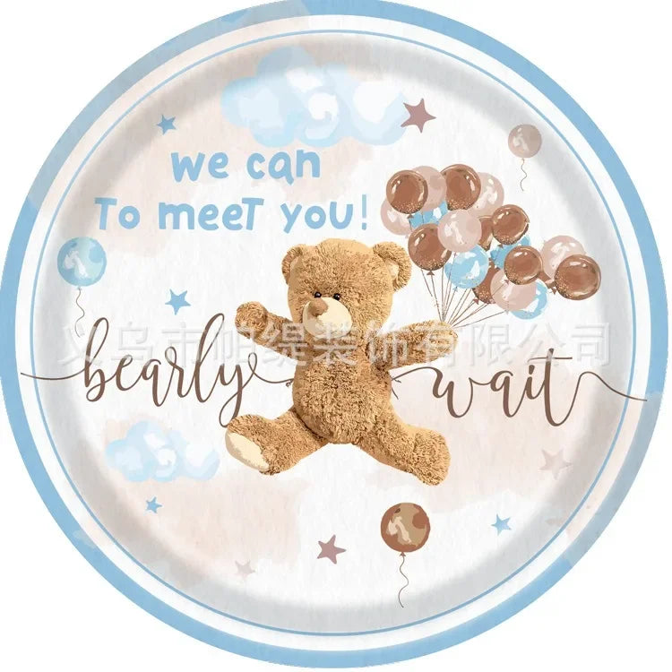 Cartoon Bear Disposable Tableware We Can Bearly Wait Baby Bear Plates Napkin Bear Theme Kids Birthday Party Babyshower Decor