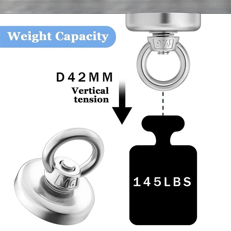 D16~D42mm Super Strong Neodymium Fishing Hook N52 Heavy Duty Rare Earth Neodymium with Countersunk Hole Eyebolt Salvage Magnetic
