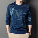 Neues Herren-Langarmshirt mit Rundhalsausschnitt und Print, dünn, Sommer, bequem, modisch, leger, Neuheiten, Streetstyle-Oberteil
