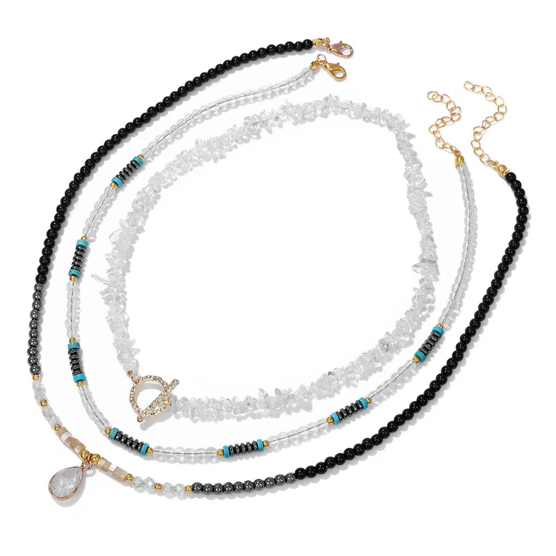 Drop Pendant Chip Stone Beaded Necklaces Set Natural Lapis Lazuli Quart Charm Necklace Vintage Female Energy Jewelry for Women