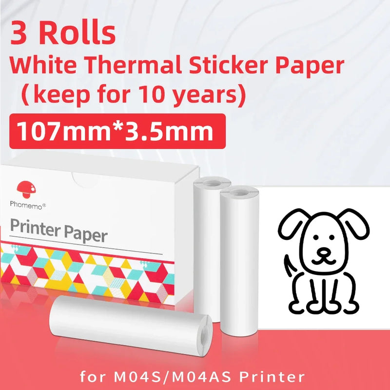 Phomemo 110mm Adhesive Thermal Paper White Thermal Transparent Sticker Paper Photo Paper for M03AS/M04AS Mini Portable Printer