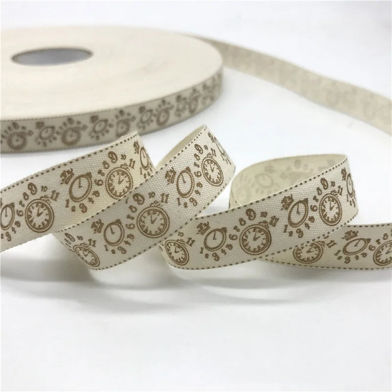 5 Yards/lot 15mm Cotton Ribbon Handmade Design Printed Gift Wrap With For Wedding Christmas Decoration DIY Apparel Sewing Fabric