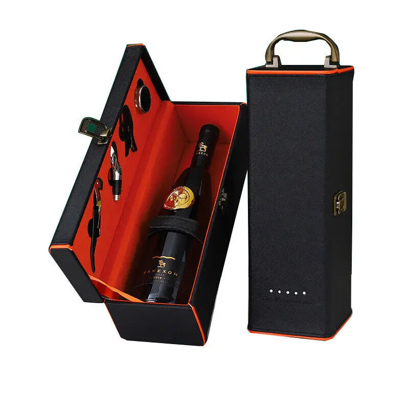 High Quality PU Leather Wine Bottle Box Home Storage Organizer Wine Carrying Holder Leather Box Red Wine Gift Box with Wine Set