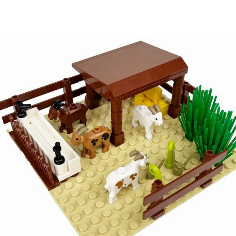 MOC Farm Cattle Horse Carriage Transport Stable Vegetable Garden Bricks Model Building Blocks Toys for Children Christmas Gifts