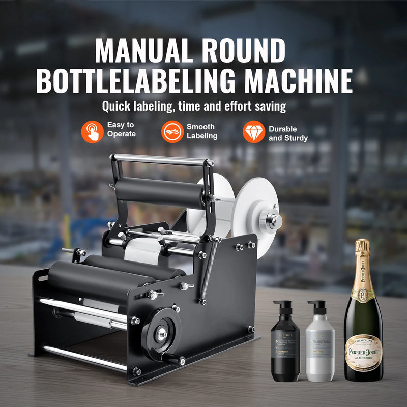 SucceBuy Manual Round Bottle Labeling Machine 15-20pcs/min Adjustable Labeler for Bottles Dia 0.78-4.72 in (with Pressing Bar)
