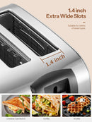Yabano 4-Scheiben-Toaster, Toaster mit extra breiten Schlitzen und 7 Bräunungsstufen, Auftau- und Aufwärmfunktion