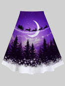 ROSEGAL Plus Size Fashion 3D Printed A Line Skirts Women Basics High Rise Skirt Christmas Ball Elk Snowflake Graphic Skirt S-5XL