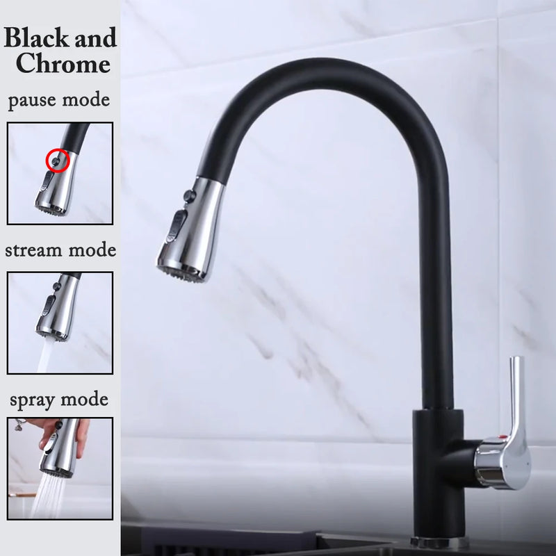 Kitchen Faucets 304 stainless steel Pull Out Kitchen Sink Water Tap Deck Mounted Mixer Stream Sprayer Head Hot Cold Taps
