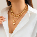 4Pcs Multilayer Goth OT Buckle Love Heart Pendant Choker Necklace for Women Punk CCB Beads Chain Neck Jewelry Accessories Gift