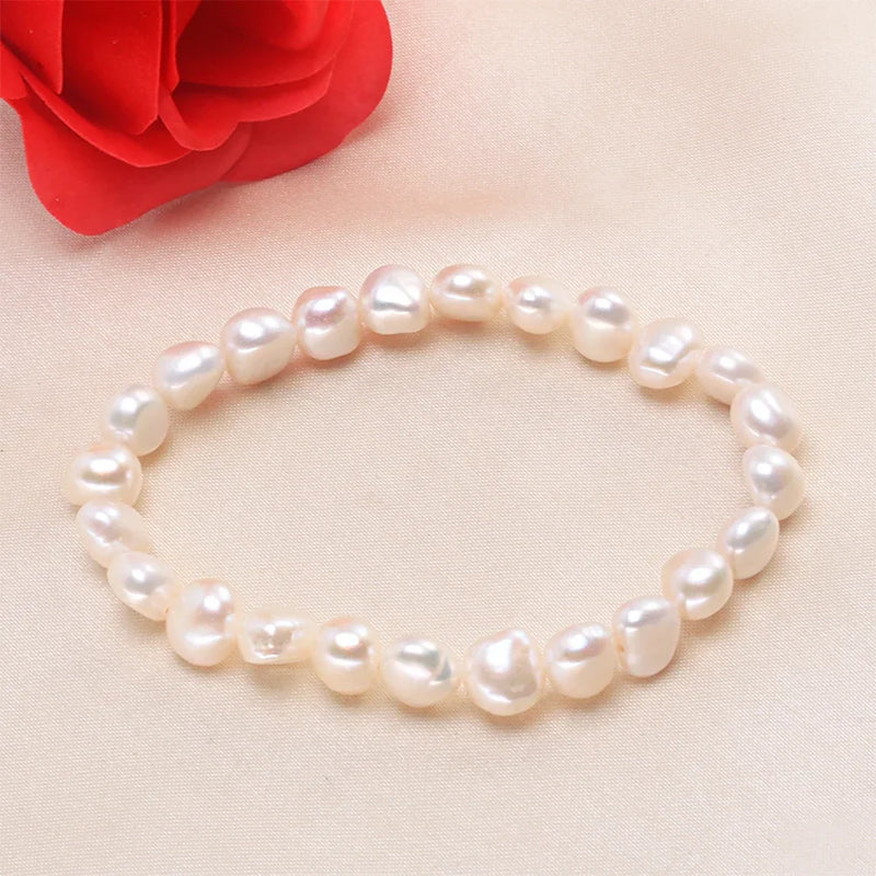 HENGSHENG Pearl Bracelet for Women Jewelry Freshwater Cultured 5-6mm Baroque Pearl Stretch Bracelet AAA+ Quality Pearls