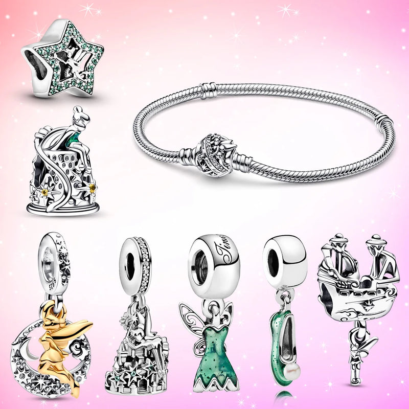 The Tinker Bell Green Fairy Tale Tinker Bell & Castle of Magical Dreams Charm Moment Silver Plated Dangle Dress Pendant